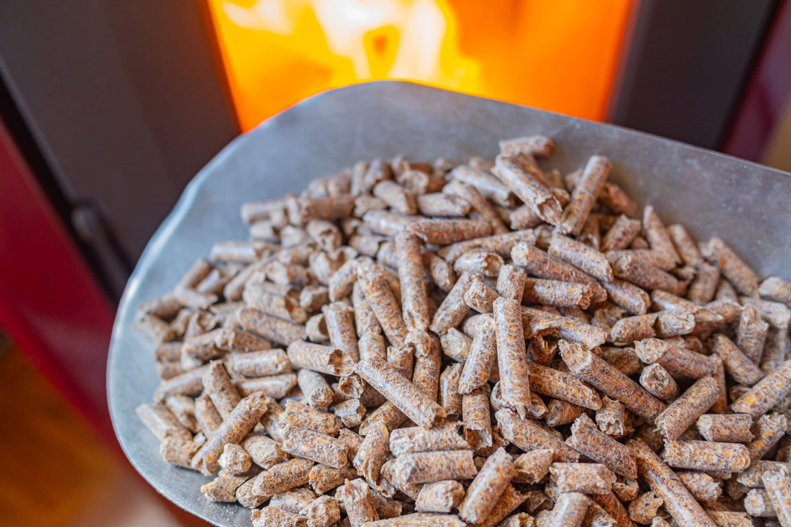 close up view of waste wood pellets for a stove