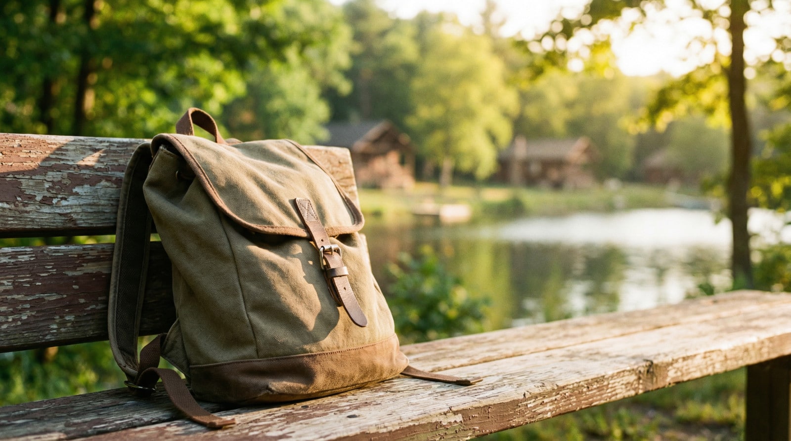 aspirations await backpack on bench at summer camp