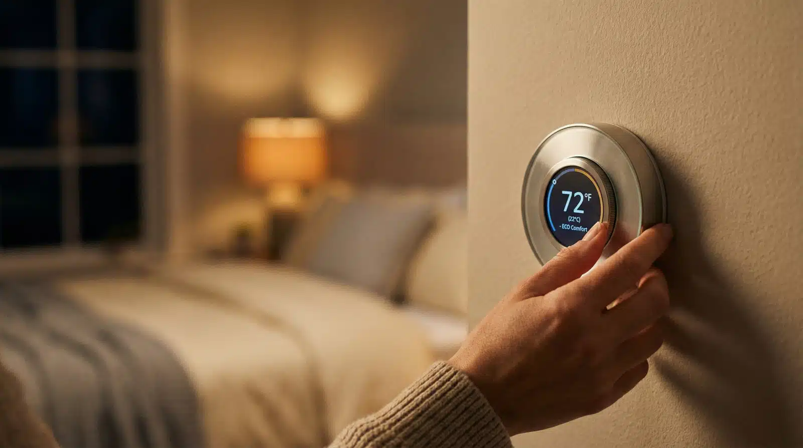 cozy comfort adjusting smart thermostat at night