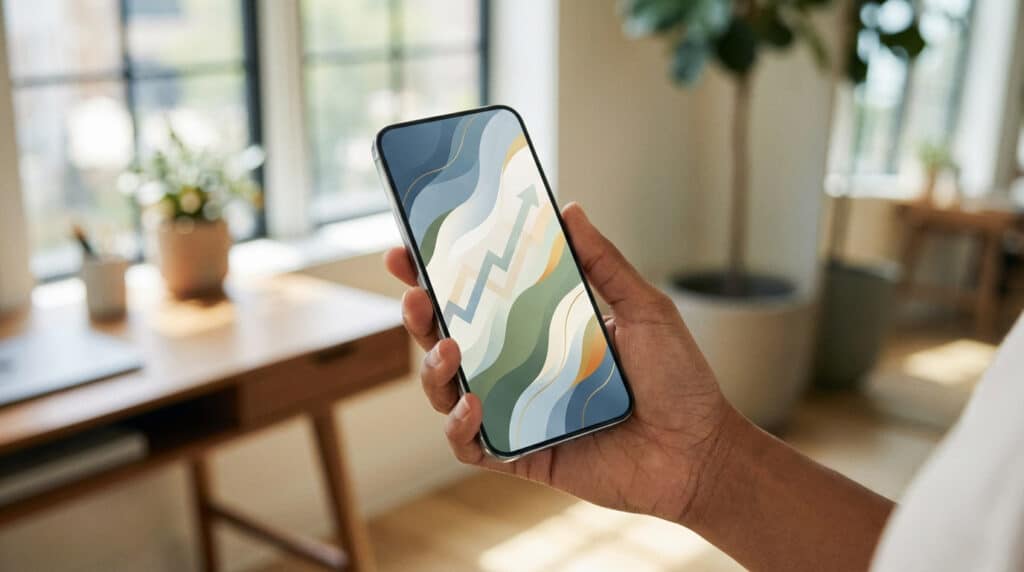 empowering growth hand holds modern smartphone
