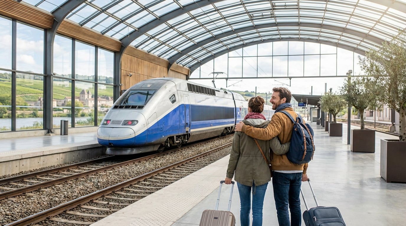 french train journey couple awaits tgv adventure