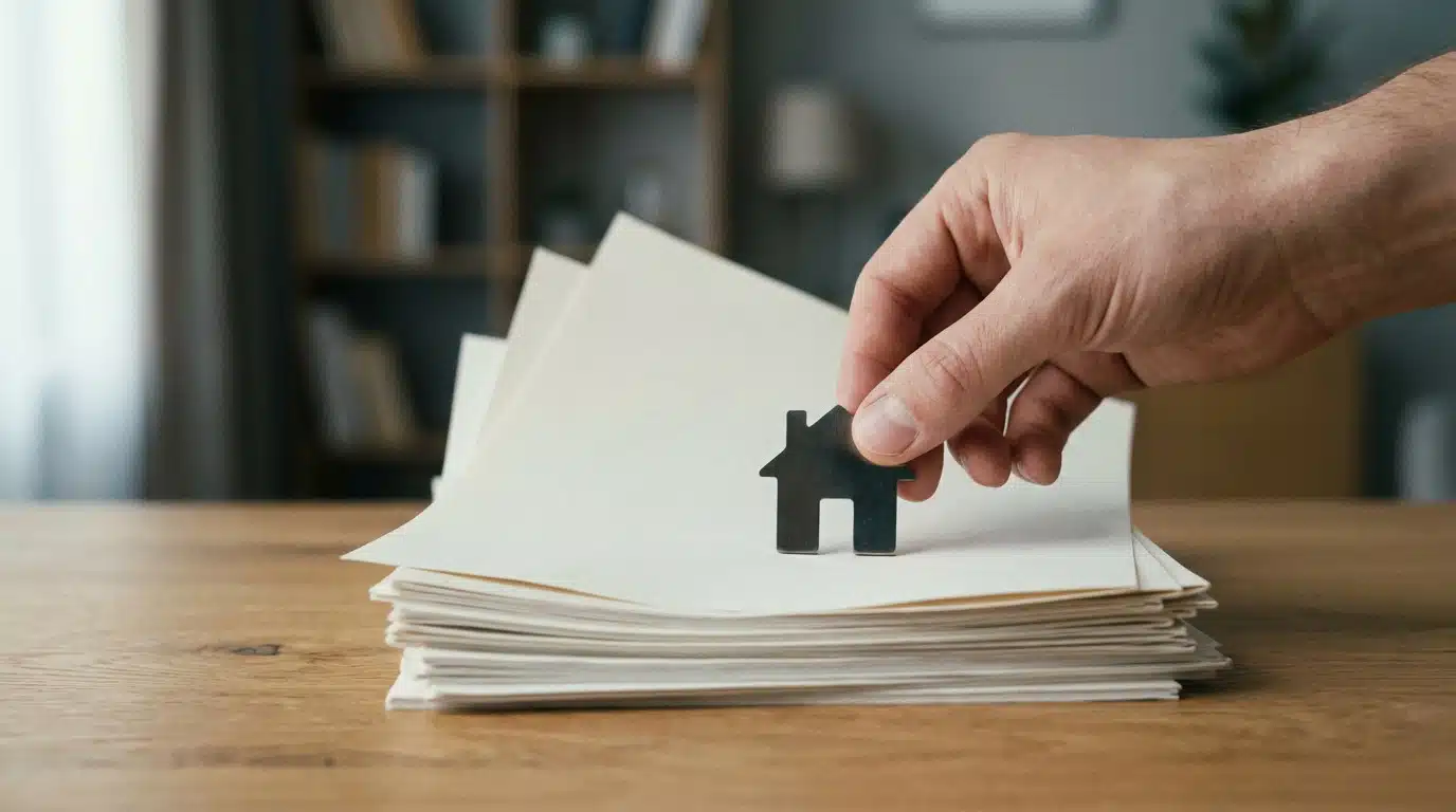 home ownership journey placing house icon on documents