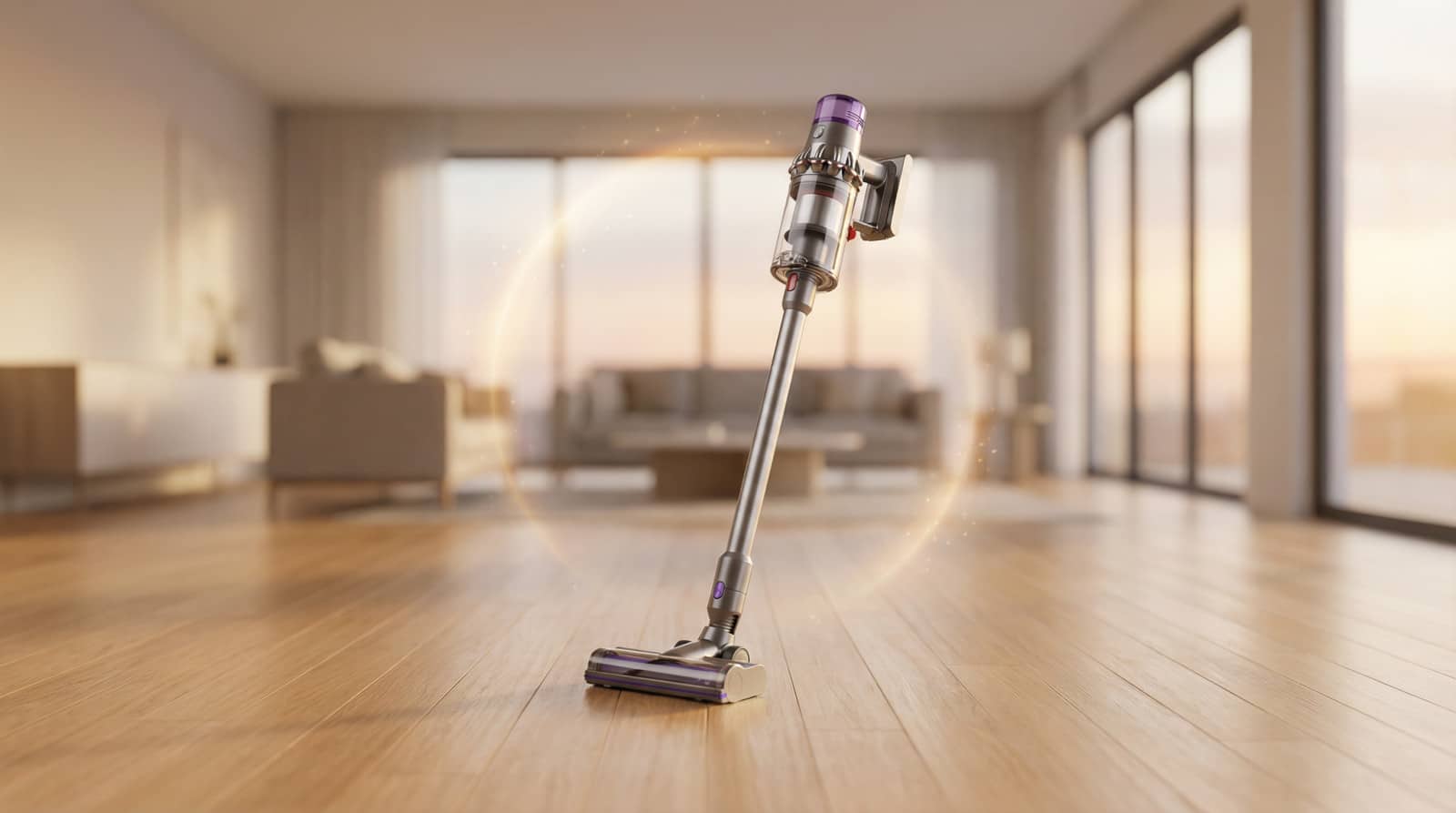 modern cordless vacuum in inviting home