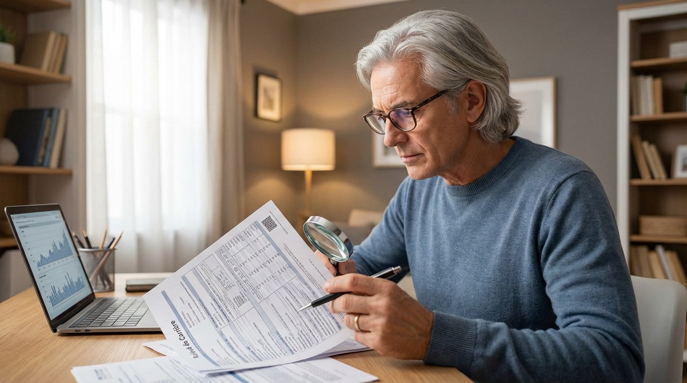 focused man reviews career statement at home office