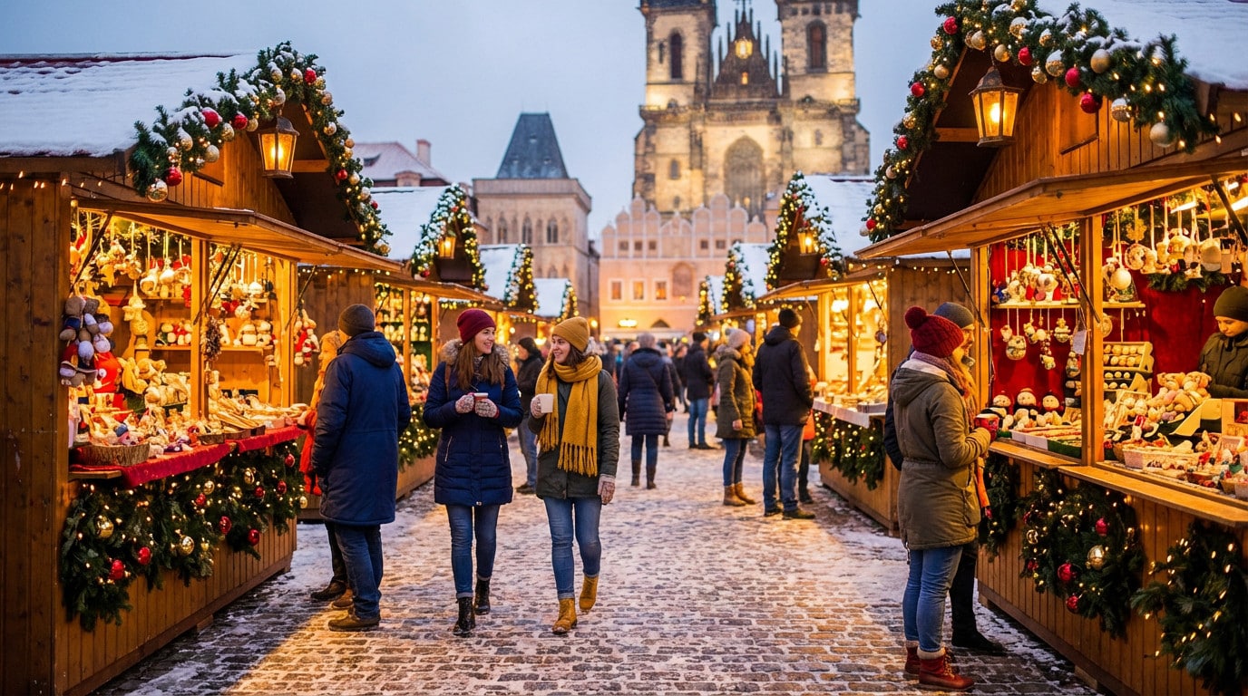 magical european christmas market evening