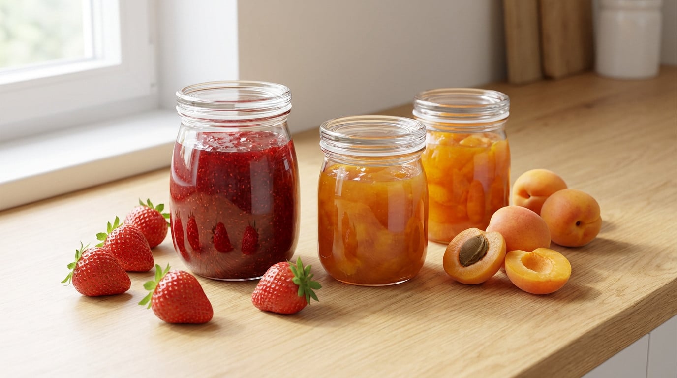 sweet harvest jams strawberries and apricots